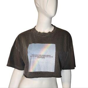 Forever 21 Gray Crop Top with Rainbow Graphic